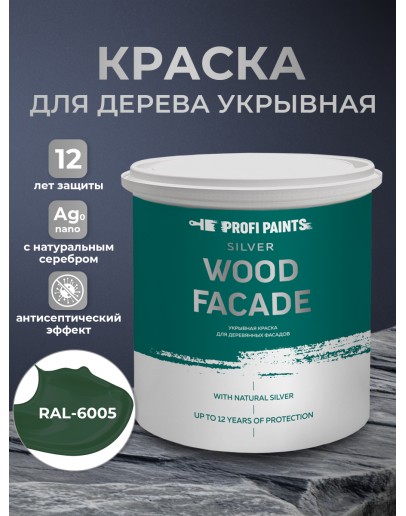 Краска по дереву акриловая для фасадов и внутренних работ PROFIPAINTS SILVER WOOD FACADE 0.9л, RAL-6005